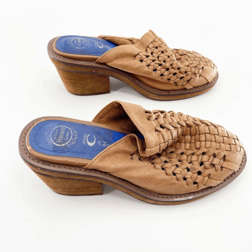 Jeffrey Campbell Woven Heeled Mules Women's Size 6 Tan Slip On